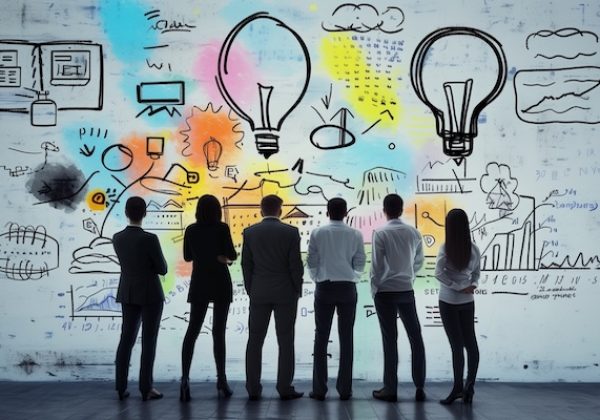 creative business meeting brainstorm ideas sharing team of marketing business staff standing discuss find a solution of problem for new project startup business ideas concept