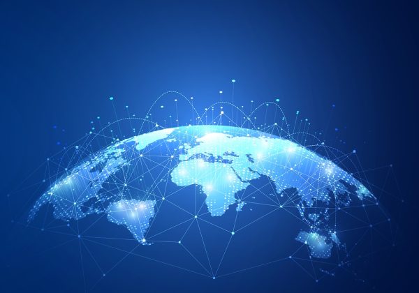 Global network connection. Big data analytics and business concept, world map point and line composition concept of global business, digital connection technology, e-commerce, social network.